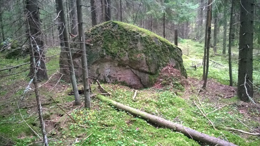 Kuva Tomteskogista, iso kivi keskellä